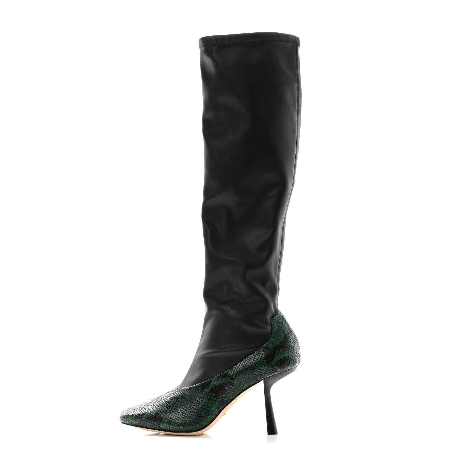 Jimmy Choo Calfskin Snakeskin Printed Myka 85 Knee High Boots 37 Black Dark Moss 1 of 6