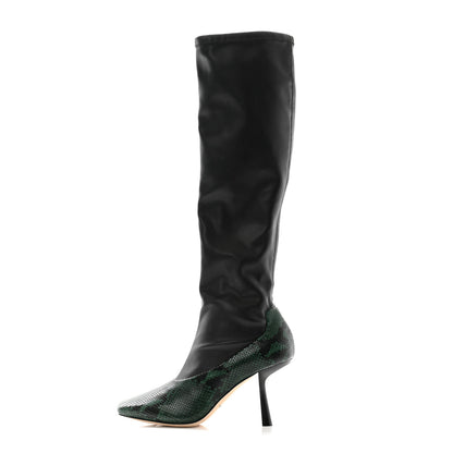 Jimmy Choo Calfskin Snakeskin Printed Myka 85 Knee High Boots 37 Black Dark Moss 1 of 6