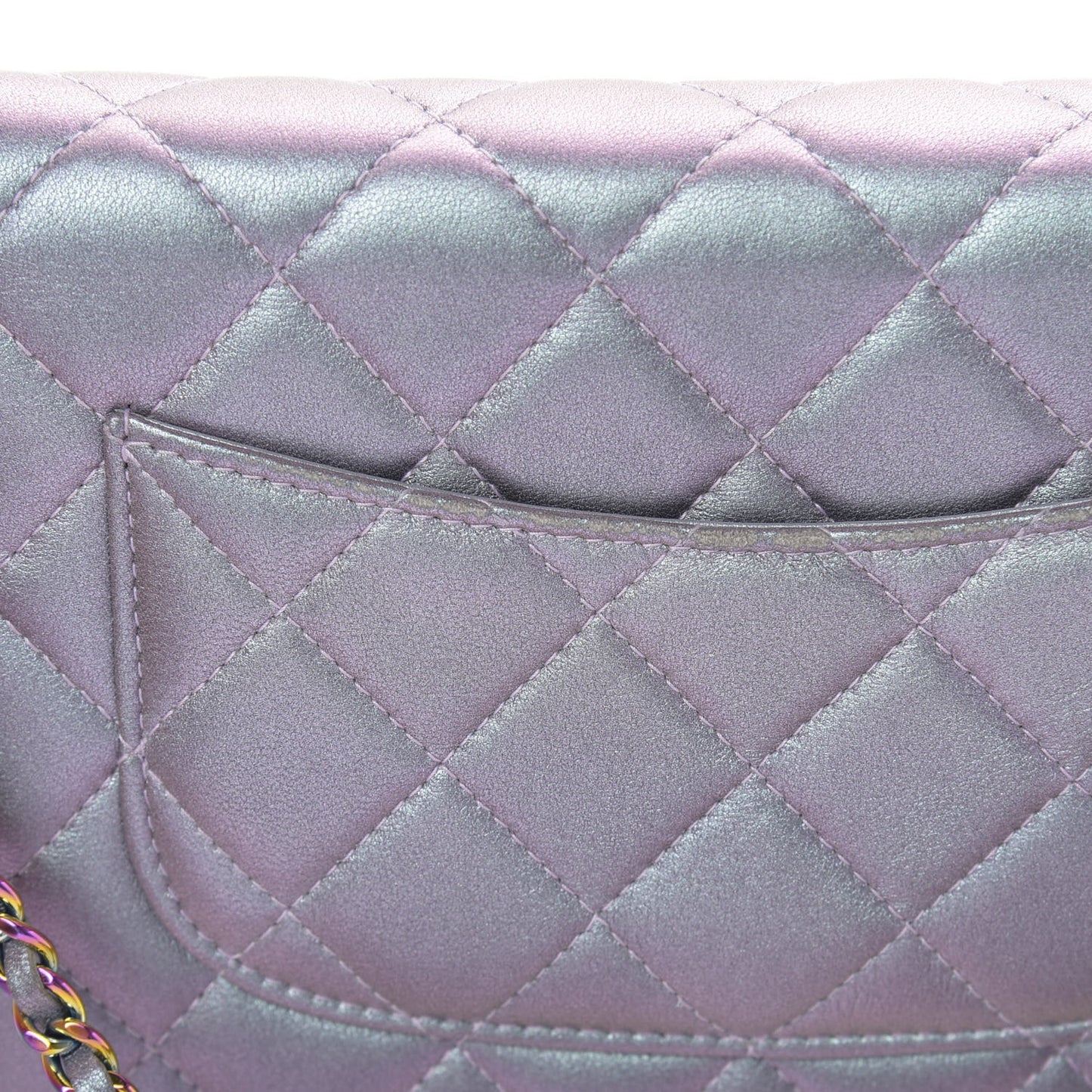 Iridescent Lambskin Quilted Reissue Wallet On Chain WOC Light Purple