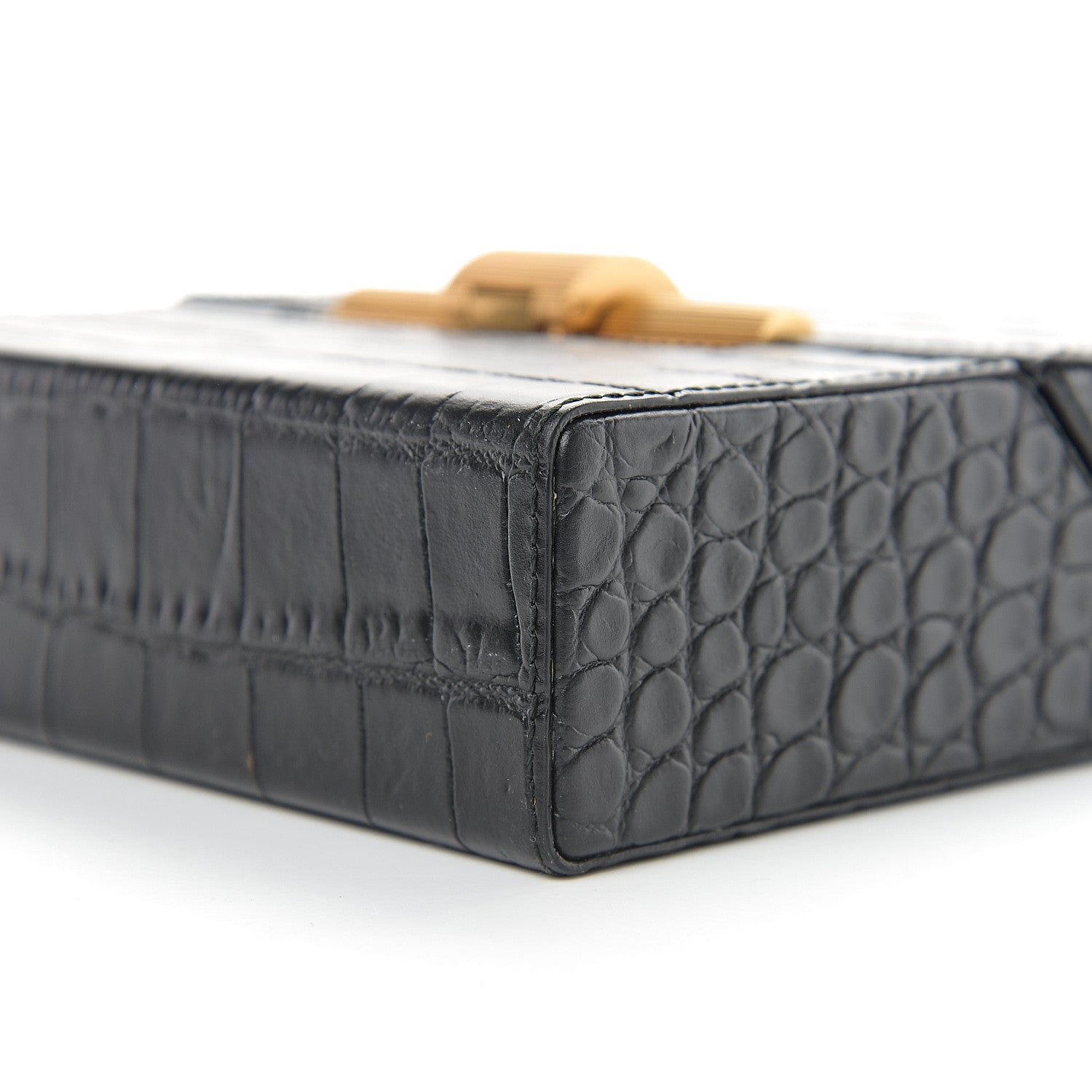 Bottega Veneta Calfskin Crocodile Embossed Daisey Box Clutch Black 8 of 9