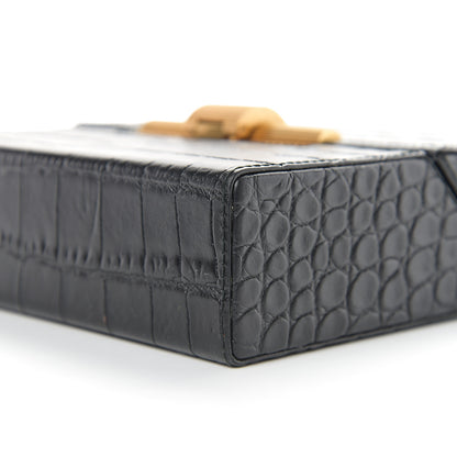 Bottega Veneta Calfskin Crocodile Embossed Daisey Box Clutch Black 8 of 9