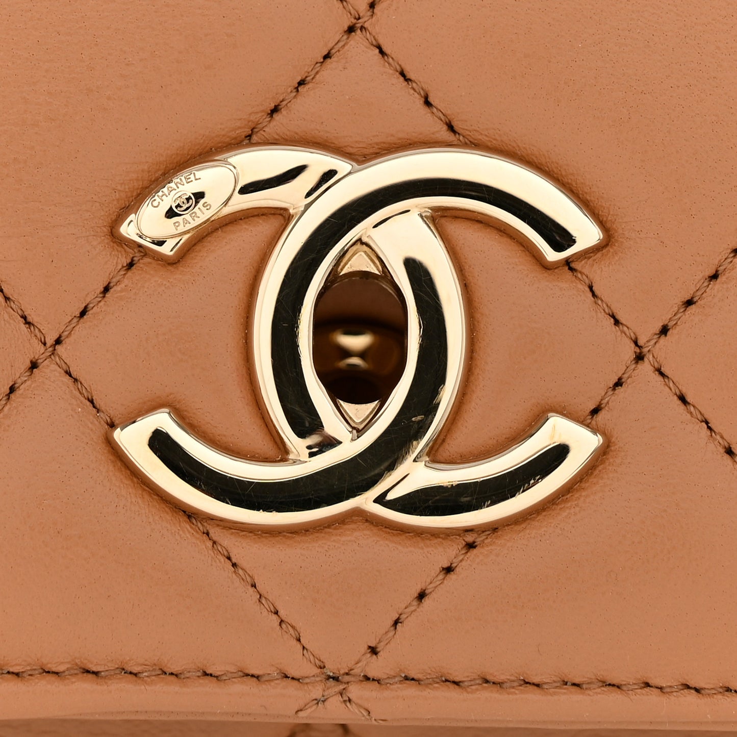 Lambskin Quilted Medium Trendy CC Flap Dual Handle Bag Camel