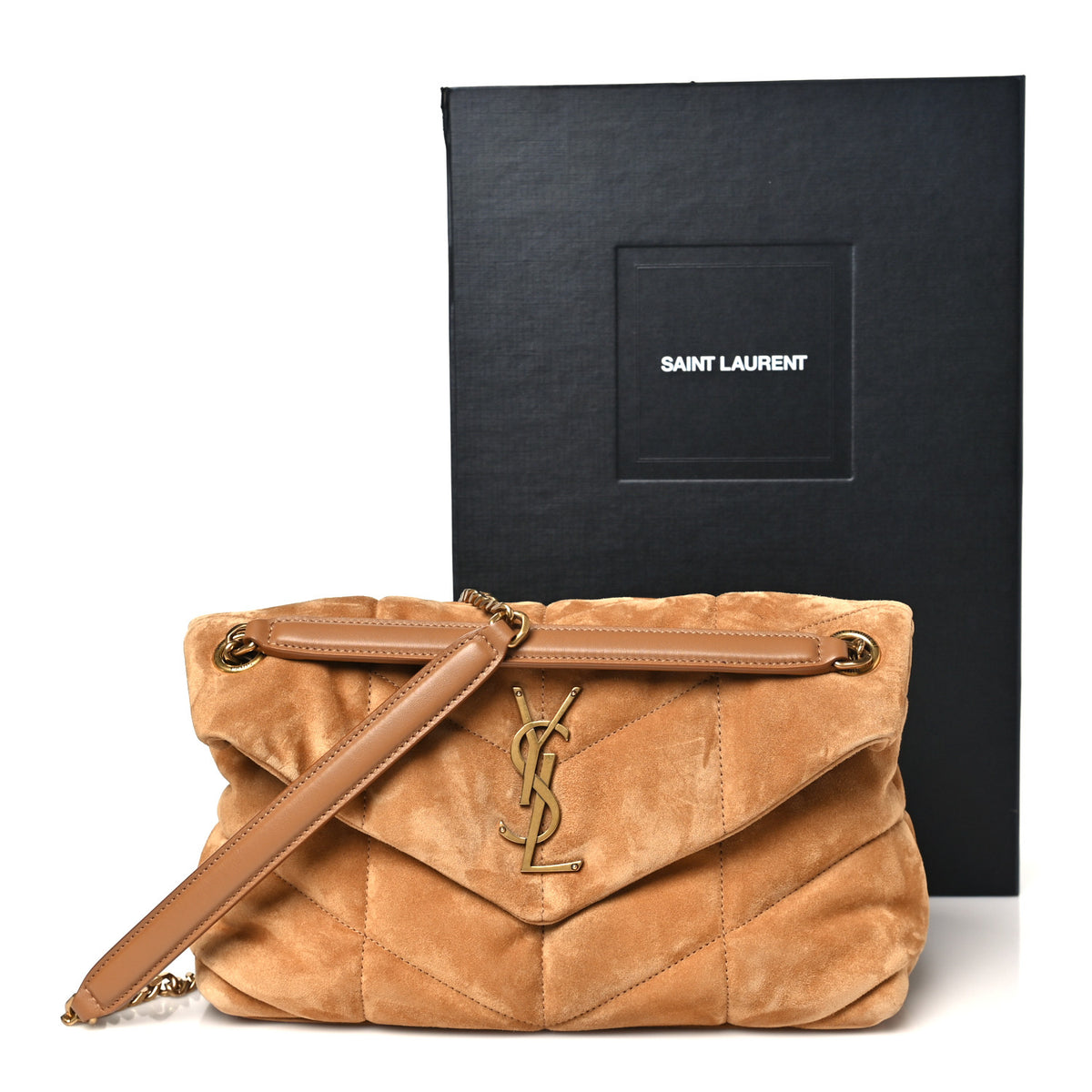 Suede Calfskin Quilted Small Loulou Puffer Monogram Chain Satchel Cinnamon