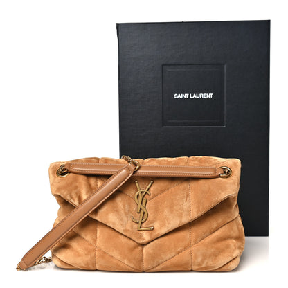 Saint Laurent Suede Calfskin Quilted Small Loulou Puffer Monogram Chain Satchel Cinnamon 11 of 11