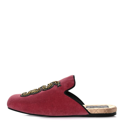 Gucci Velvet Crystal Snake Embroidered Womens Slippers 36 Tibet Red 1 of 9