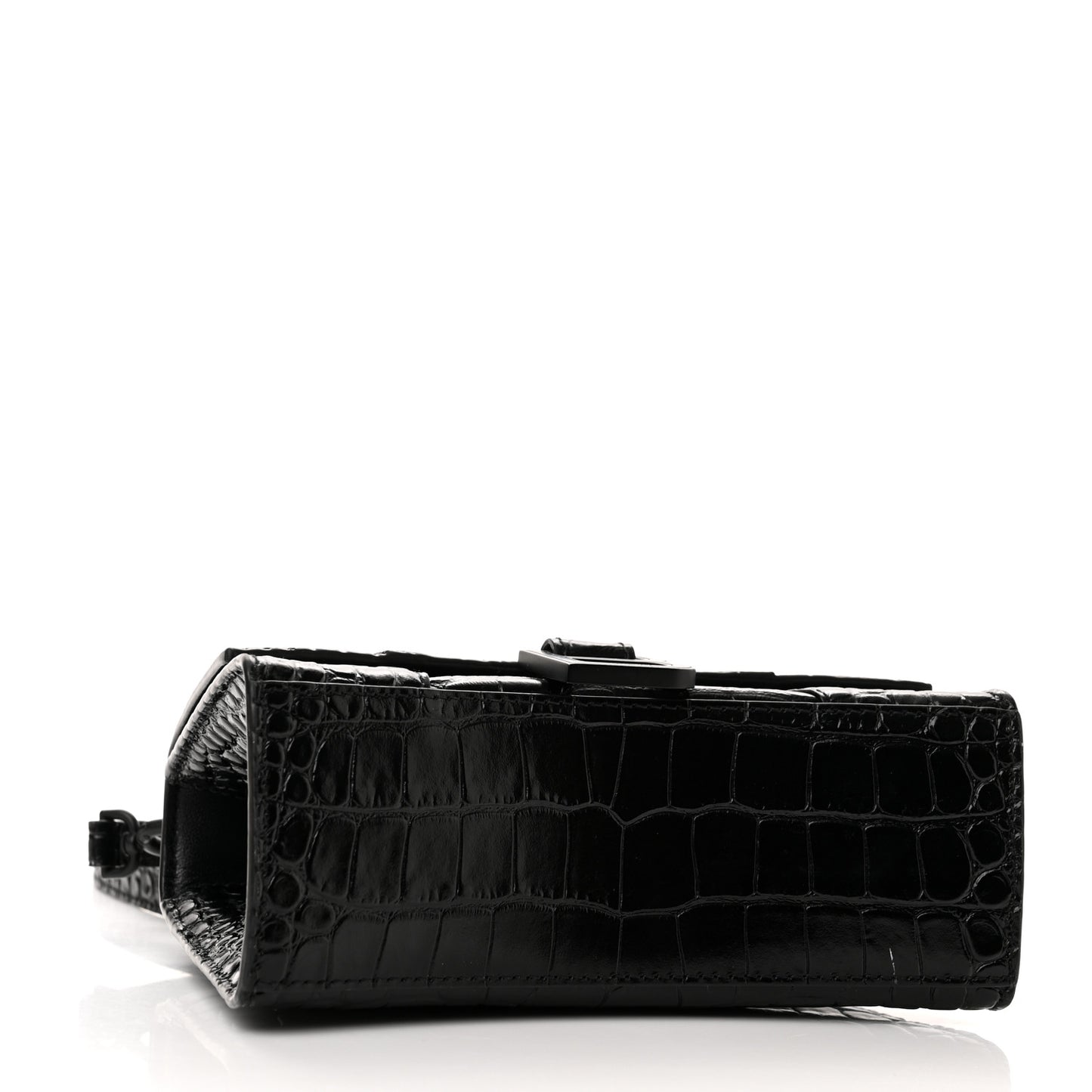 Calfskin Graffiti Logo Monochrome Crocodile Embossed Hourglass Top Handle Bag XS Black