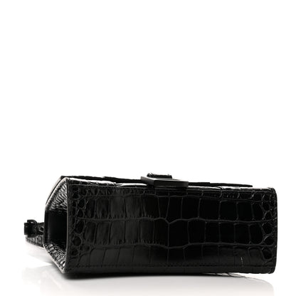 Balenciaga Calfskin Graffiti Logo Monochrome Crocodile Embossed Hourglass Top Handle Bag XS Black 4 of 14