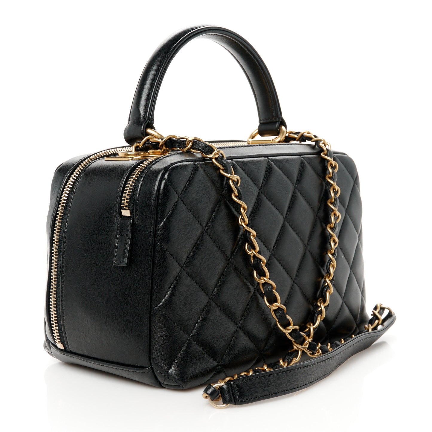 Lambskin Quilted Medium Trendy CC Bowling Bag Black