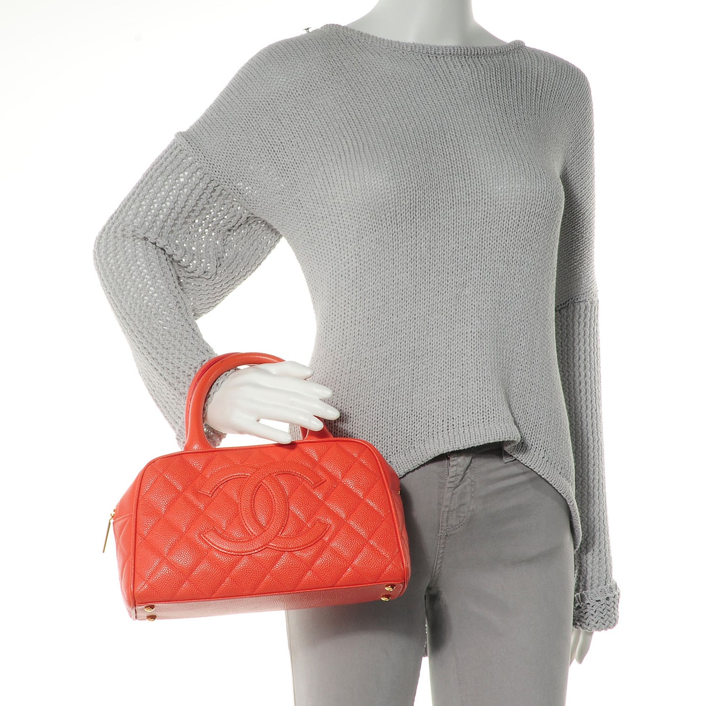 Caviar Quilted Small Bowler Coral