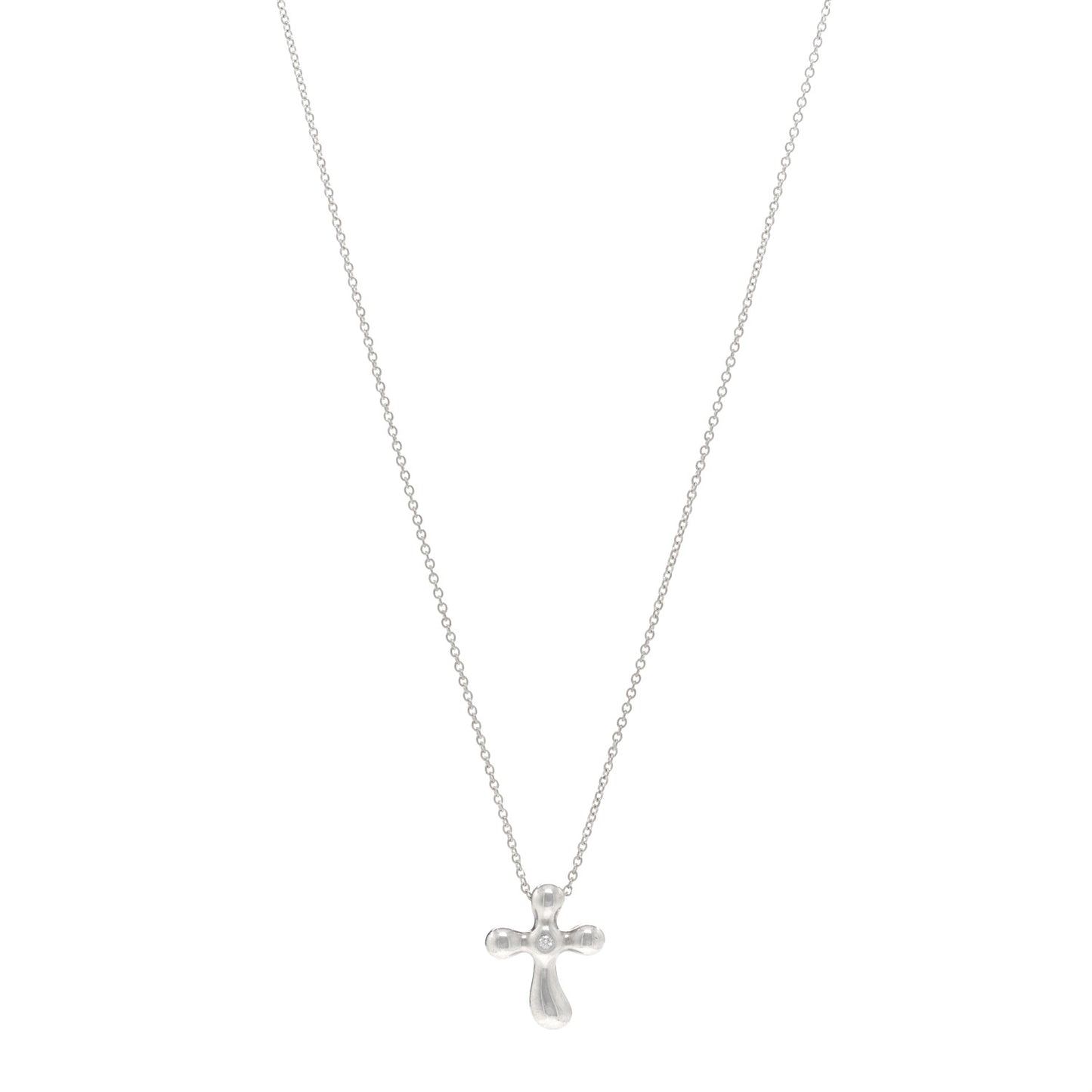 Sterling Silver Diamond Elsa Peretti Cross Pendant Necklace