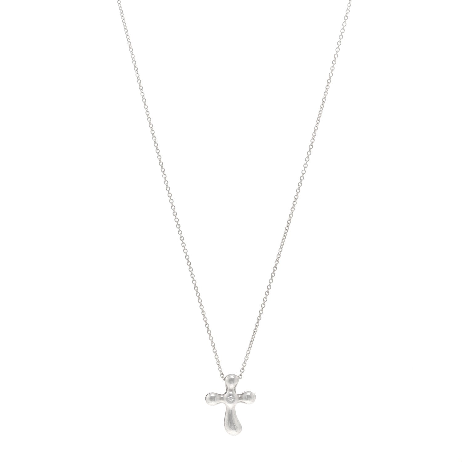 Tiffany Sterling Silver Diamond Elsa Peretti Cross Pendant Necklace 1 of 4