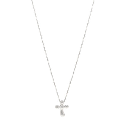Tiffany Sterling Silver Diamond Elsa Peretti Cross Pendant Necklace 1 of 4