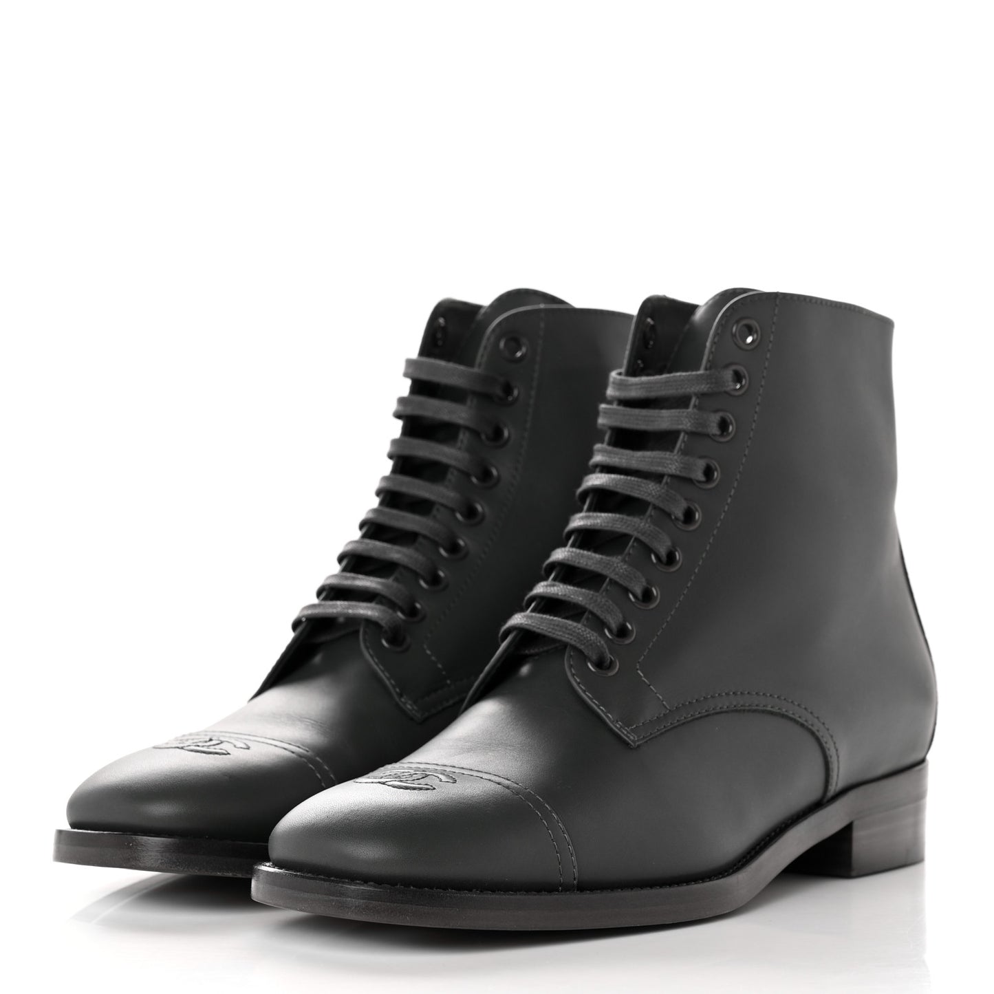 Calfskin Cap Toe CC Lace Up Boots 39 Dark Grey
