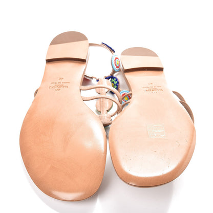 Valentino Garavani Nappa Beaded Medallion Ankle Wrap Flat Thong Sandals 40 Skin Sorbet 5 of 8