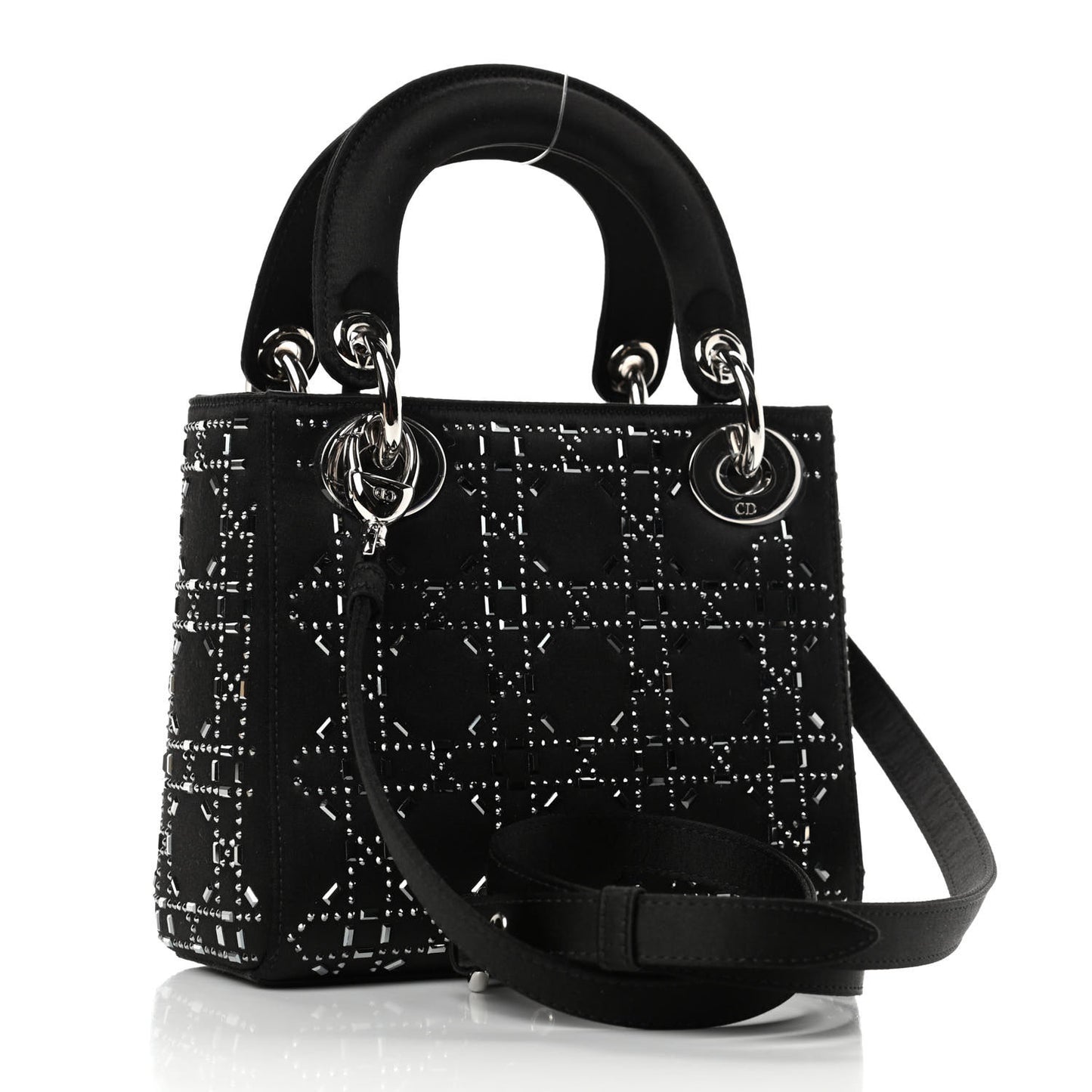 Satin Crystal Cannage Mini Lady Dior Black