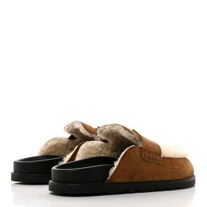 Hermes Suede Goatskin Shearling Go Mules 40.5 Brun Frume Ecru 4 of 9