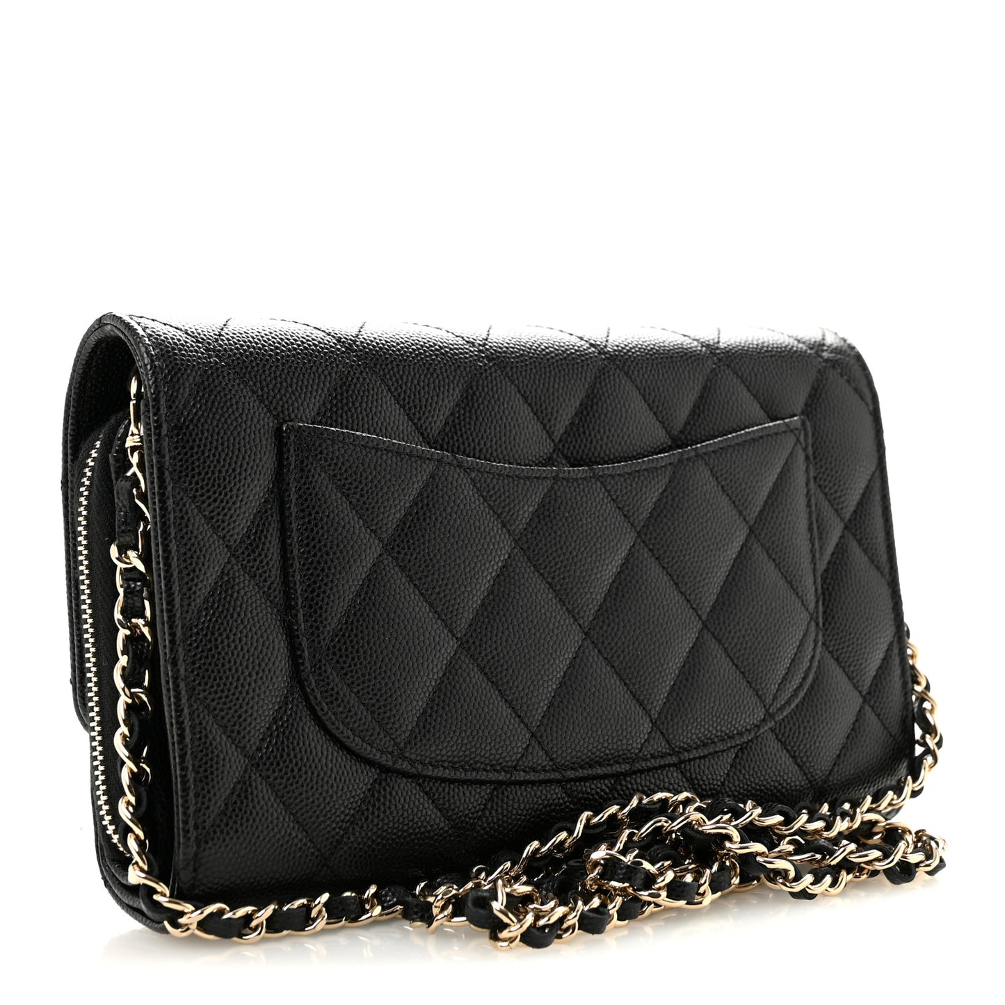 Caviar Quilted Phone Holder Wallet on Removable Chain Black