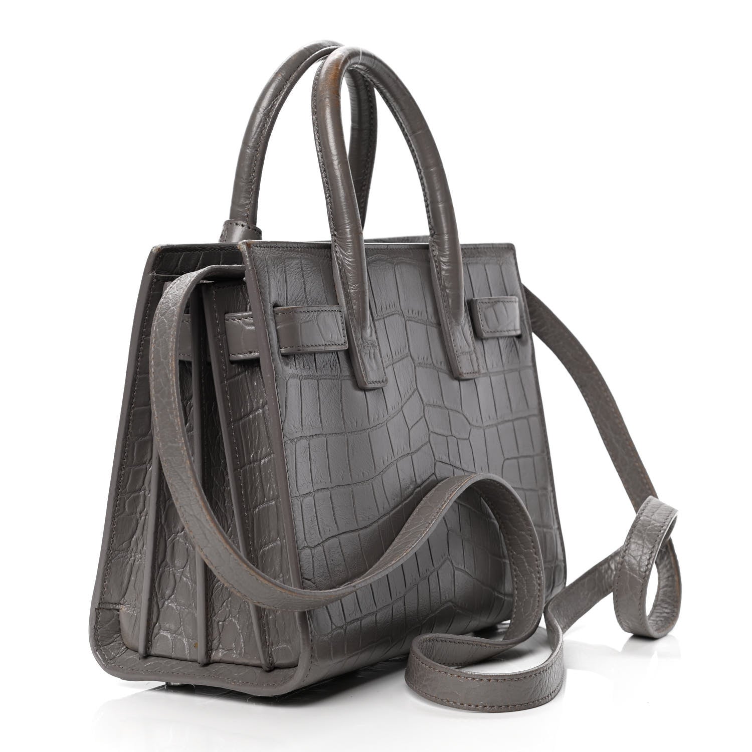 Saint Laurent Calfskin Crocodile Embossed Nano Sac De Jour Fog 2 of 6