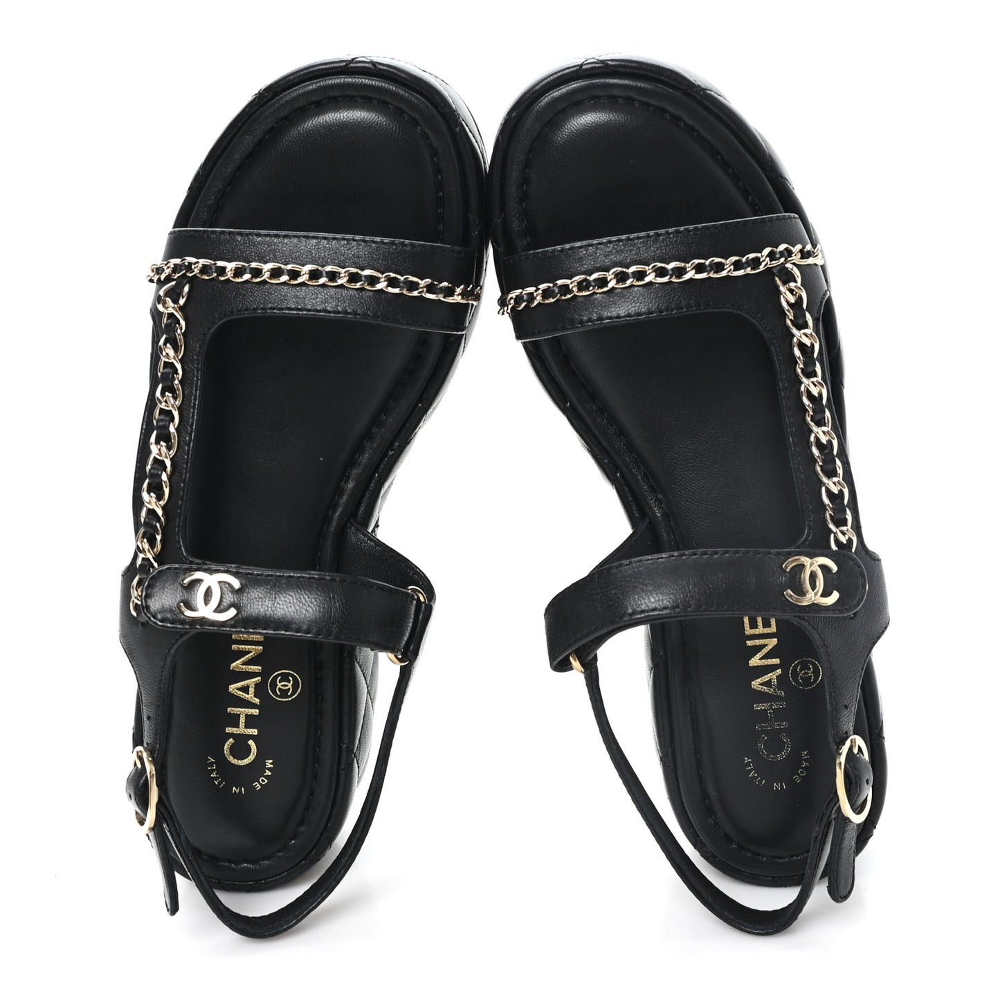 Lambskin Quilted Chain CC Platform Sandals 39.5 Black