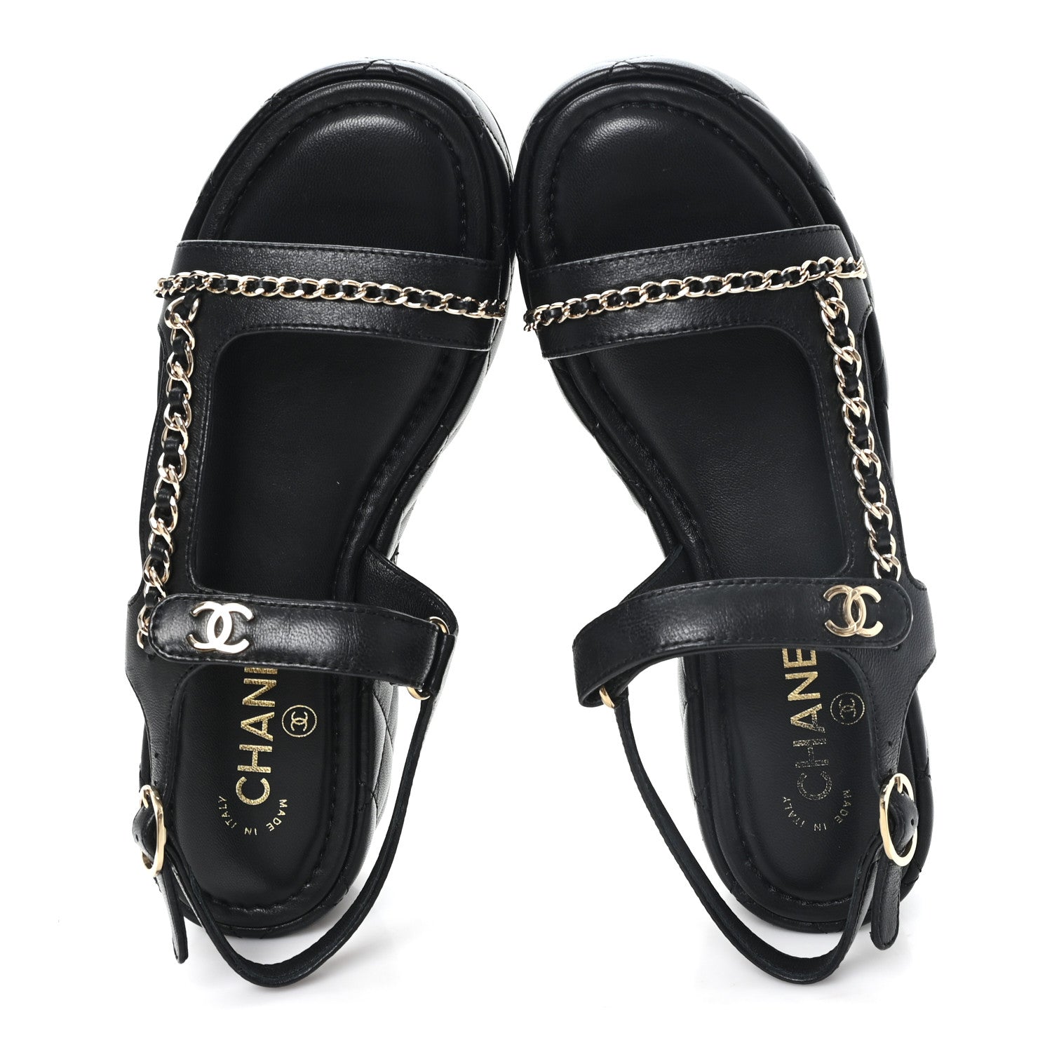 Chanel Lambskin Quilted Chain CC Platform Sandals 39.5 Black 2 of 10