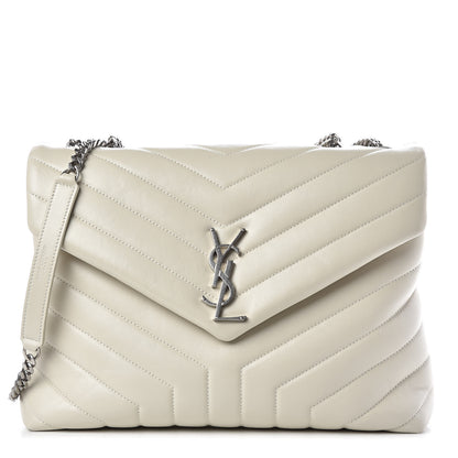 Saint Laurent Calfskin Y Quilted Monogram Medium Loulou Chain Satchel Ivory 1 of 10