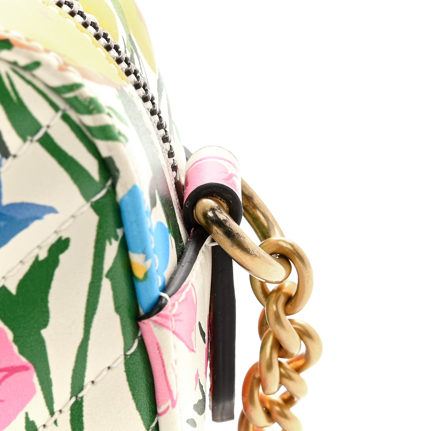 Gucci X KEN SCOTT Calfskin Matelasse Floral Print Small GG Marmont Chain Shoulder Bag Ivory Pink 13 of 17