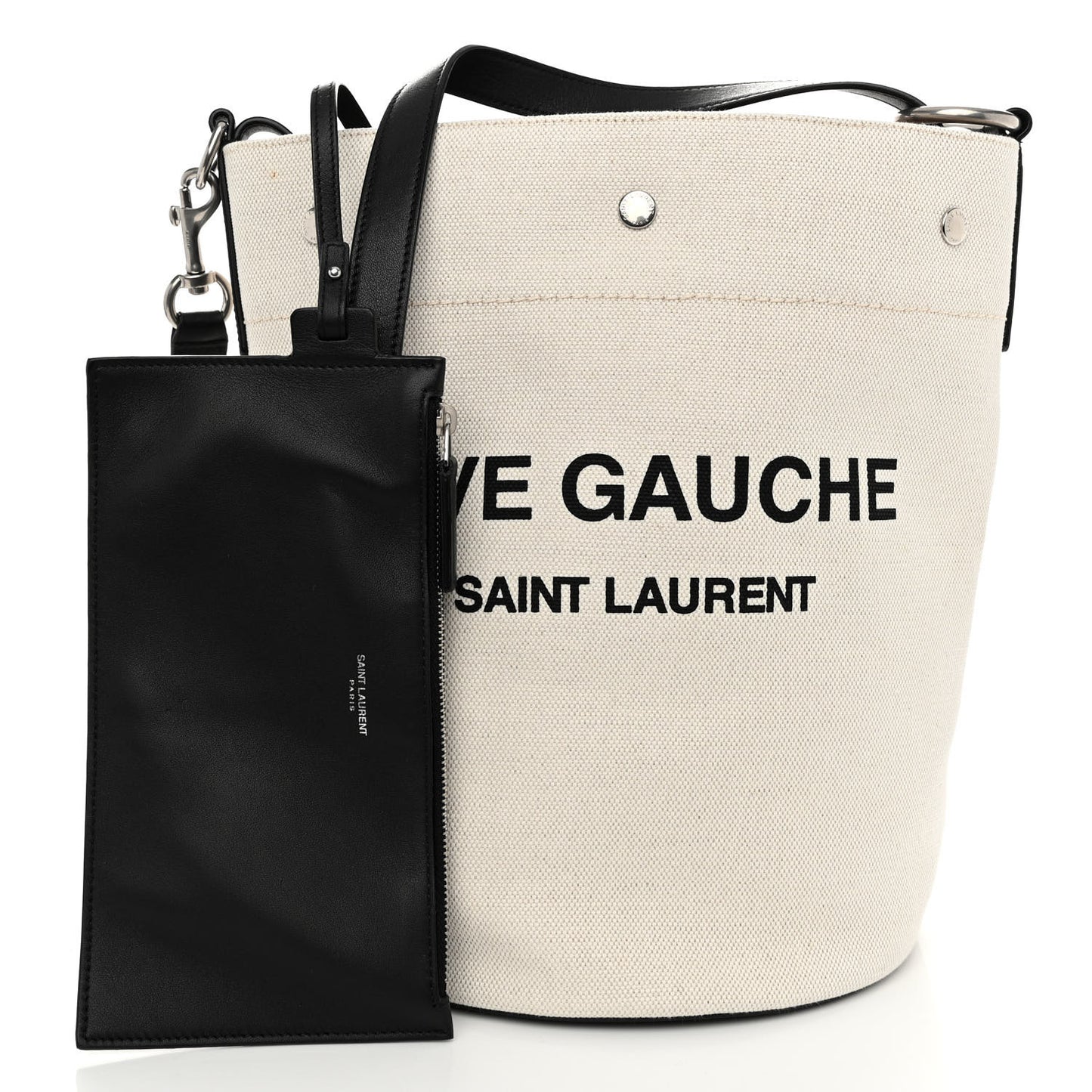 Linen Calfskin Rive Gauche Bucket Bag Greggio Natural