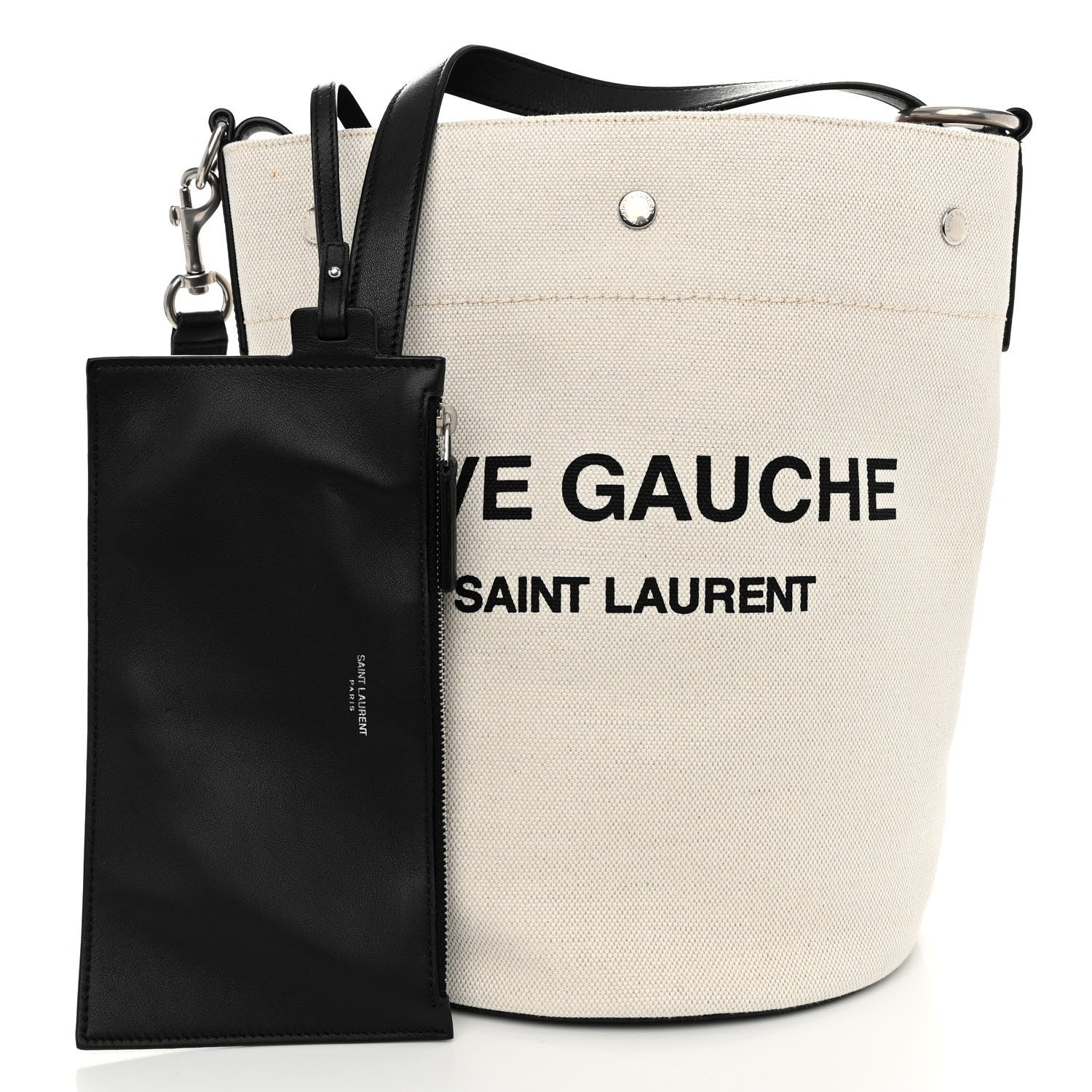Saint Laurent Linen Calfskin Rive Gauche Bucket Bag Greggio Natural 1 of 9