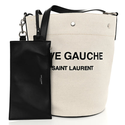 Saint Laurent Linen Calfskin Rive Gauche Bucket Bag Greggio Natural 1 of 9
