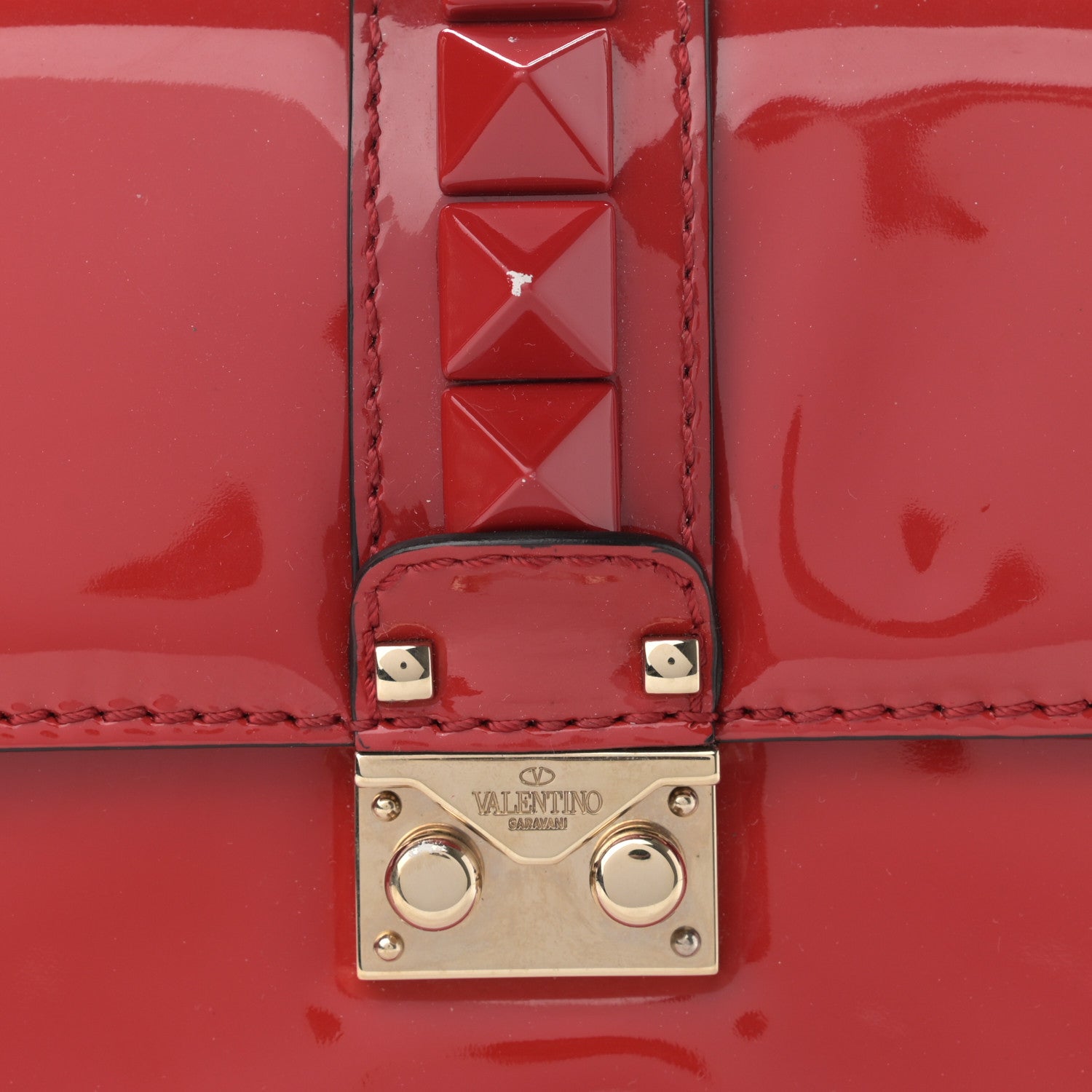 Valentino Garavani Patent Monochrome Small Glam Lock Rockstud Flap Rosso Valentino 7 of 11