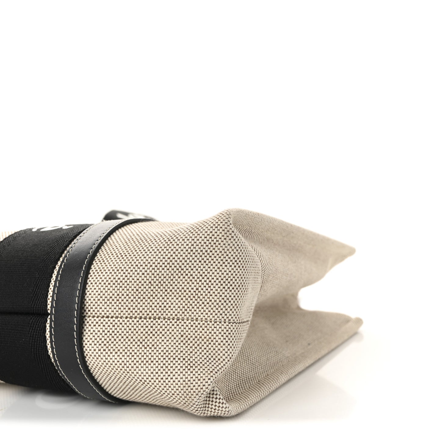 Linen Calfskin Medium Woody Ribbon Tote Black Blue