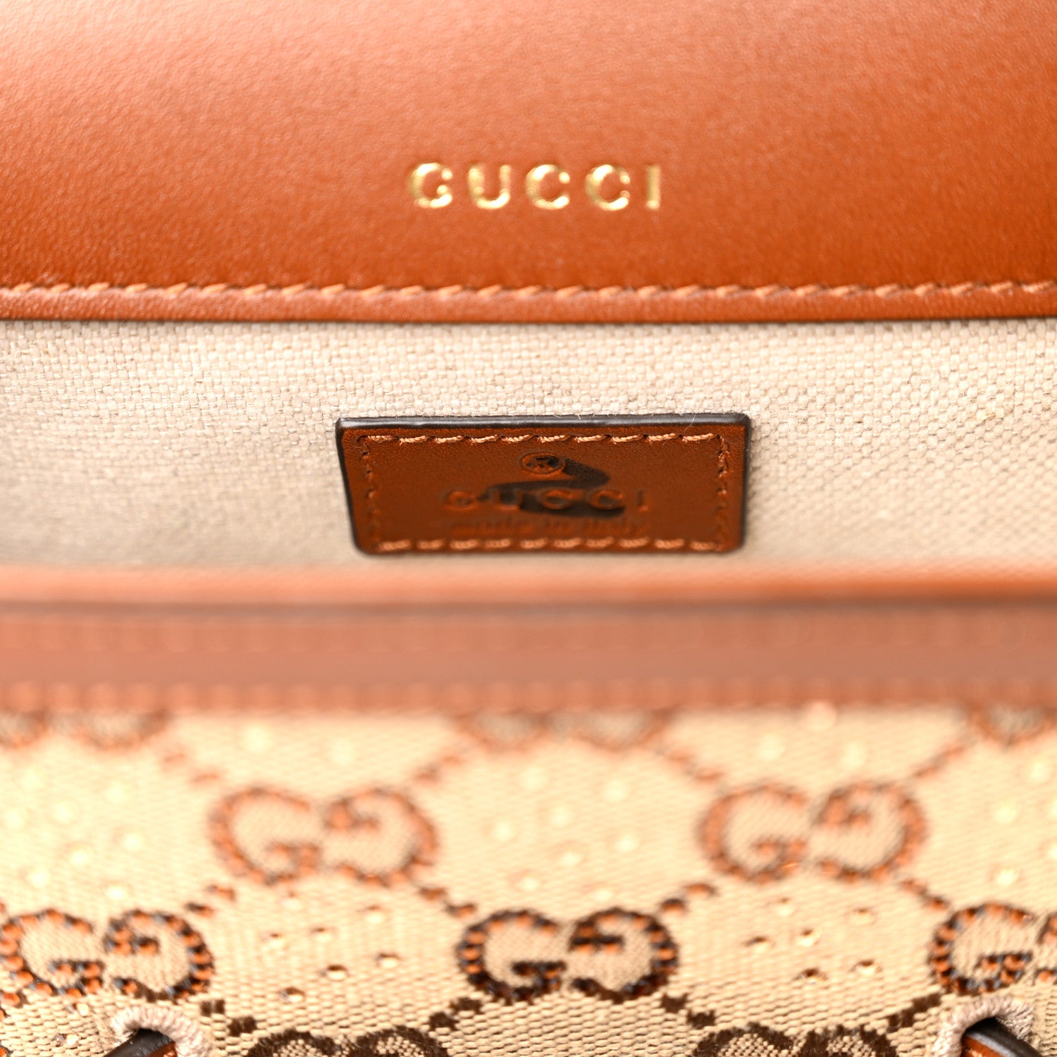 Gucci New Canvas Charisma Calfskin Crystal GG Monogram Mini Horsebit 1955 Shoulder Bag Camel Ebony 6 of 10