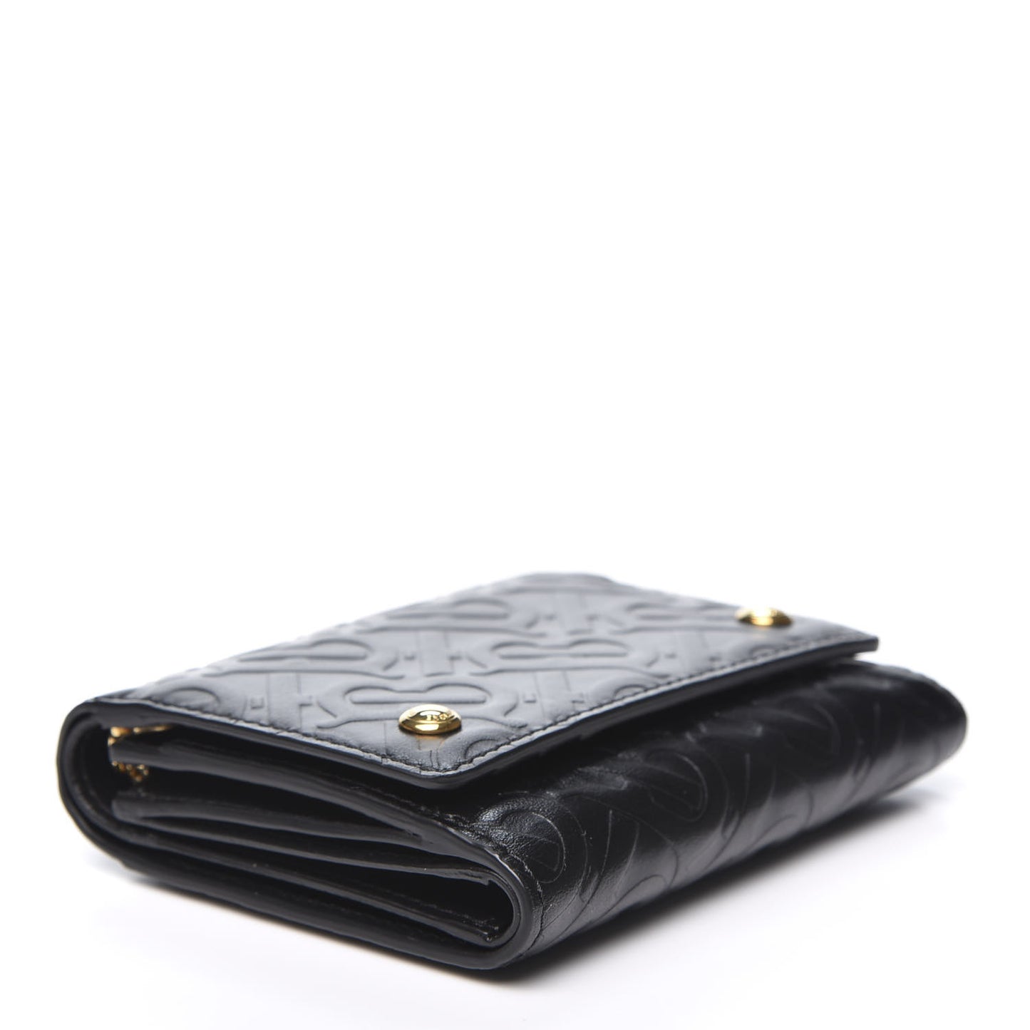 Calfskin Embossed Monogram Tri-Fold Compact Wallet Black