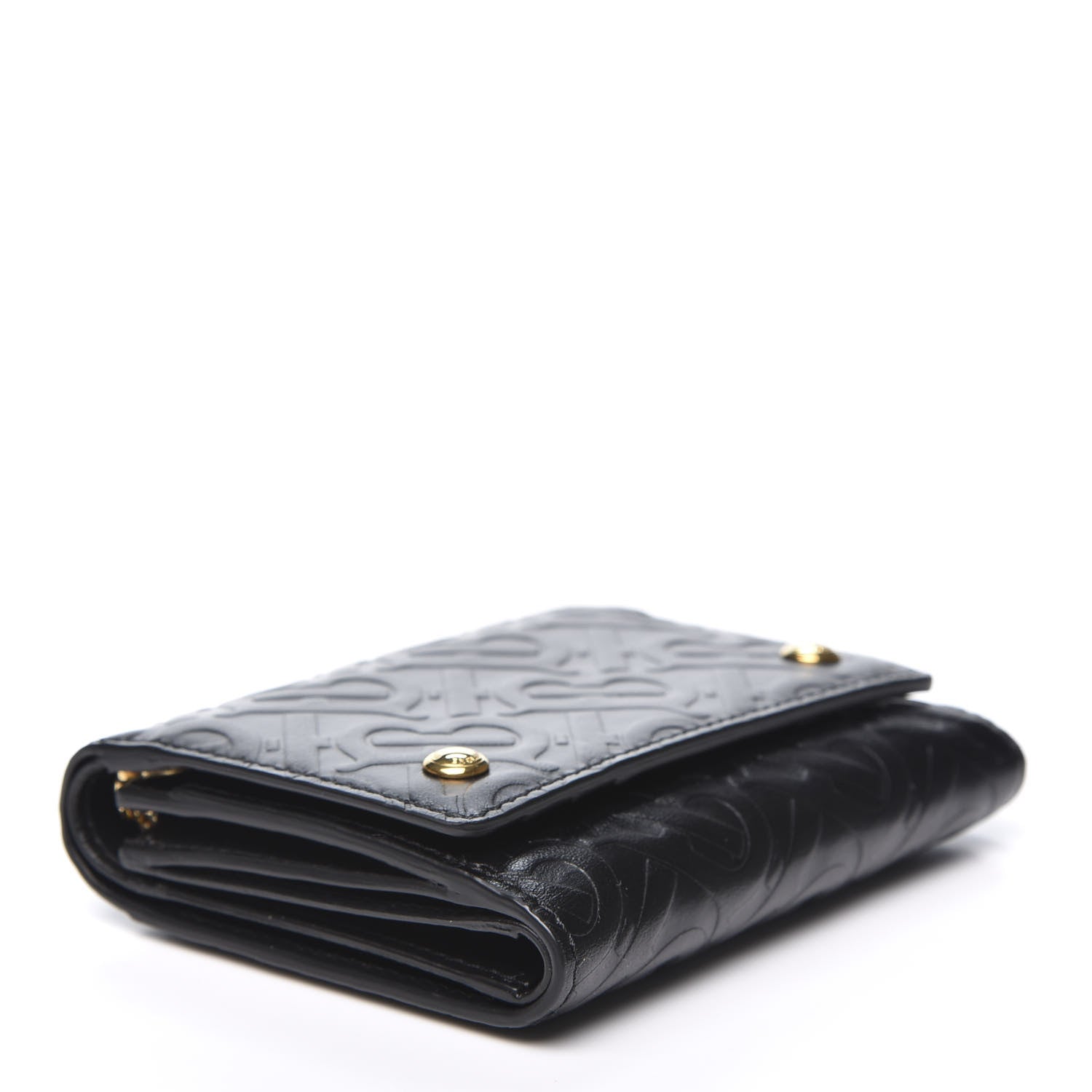 Burberry Calfskin Embossed Monogram Tri-Fold Compact Wallet Black 3 of 11