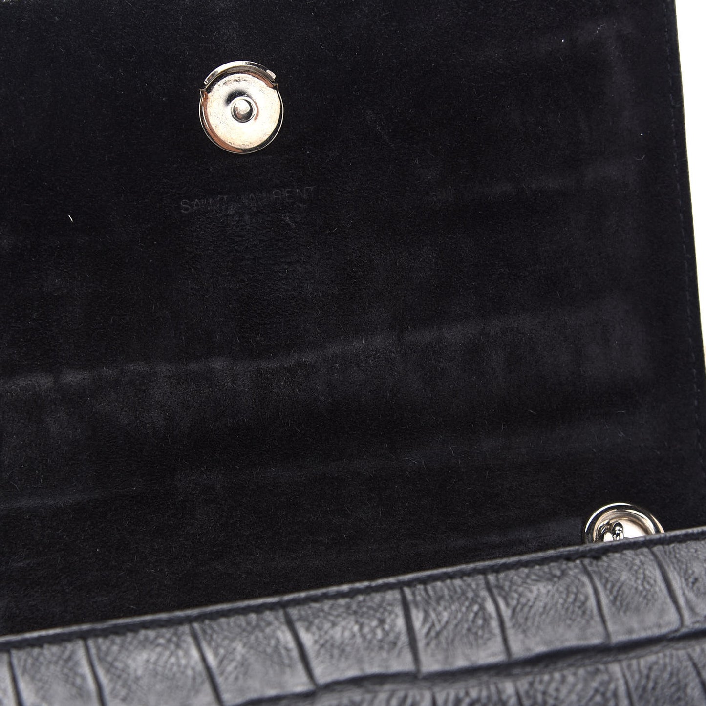 Calfskin Crocodile Embossed Small Classic Monogram Kate Tassel Satchel Black