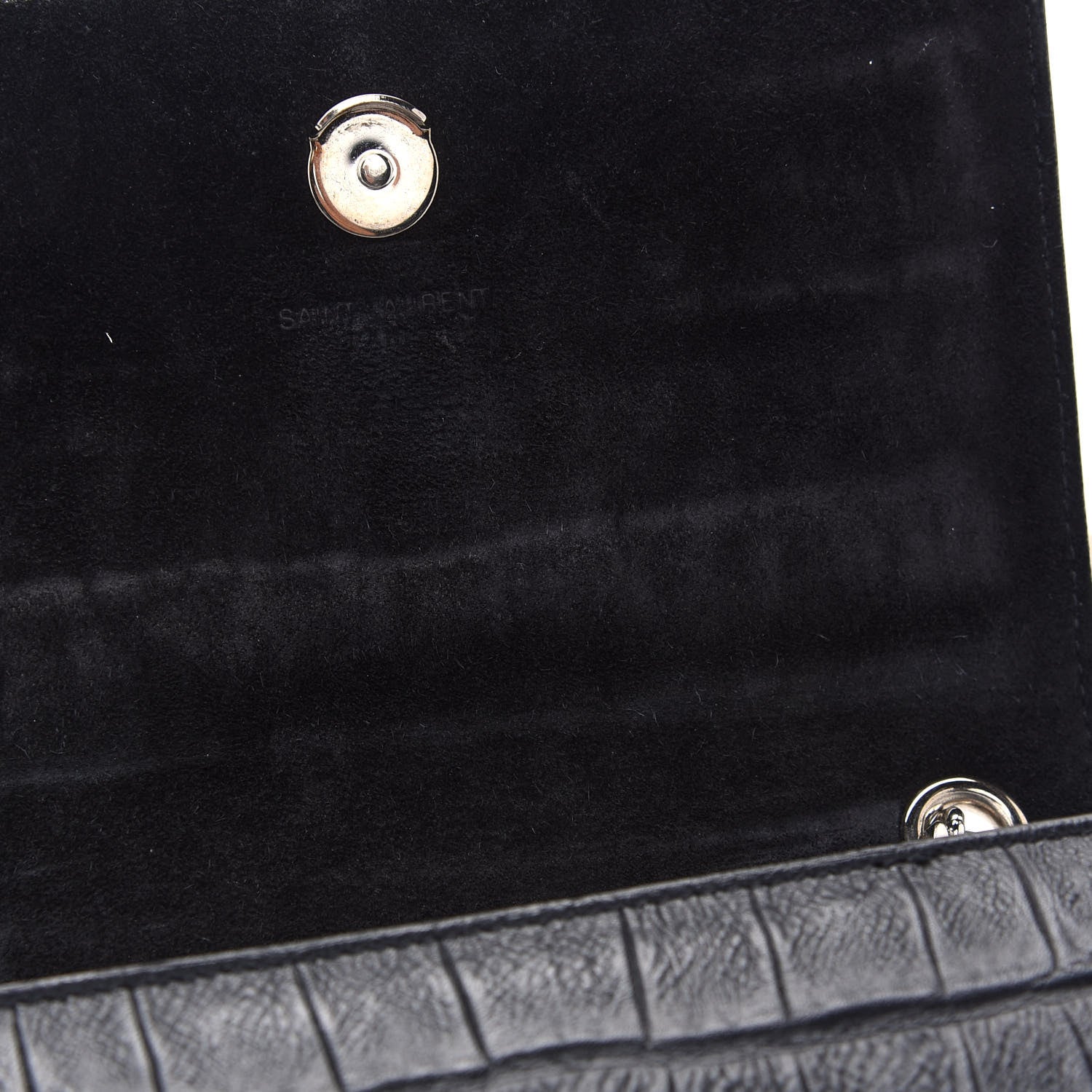 Saint Laurent Calfskin Crocodile Embossed Small Classic Monogram Kate Tassel Satchel Black 10 of 10