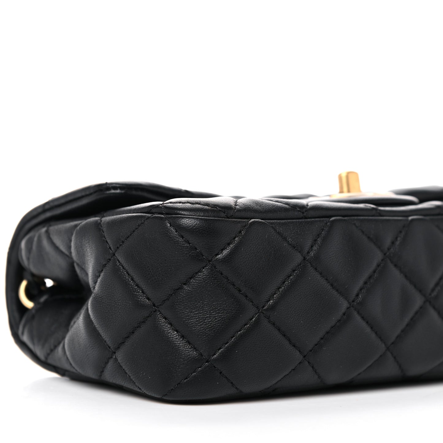 Lambskin Quilted Mini Rectangular Pearl Crush Flap Black