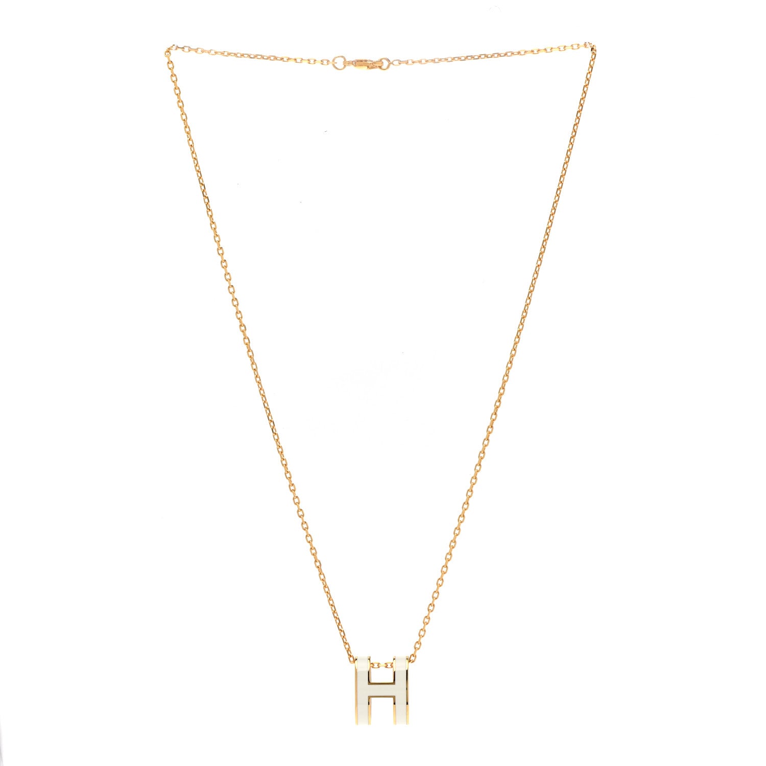 Hermes Lacquered Gold Pop H Pendant Necklace White 3 of 7
