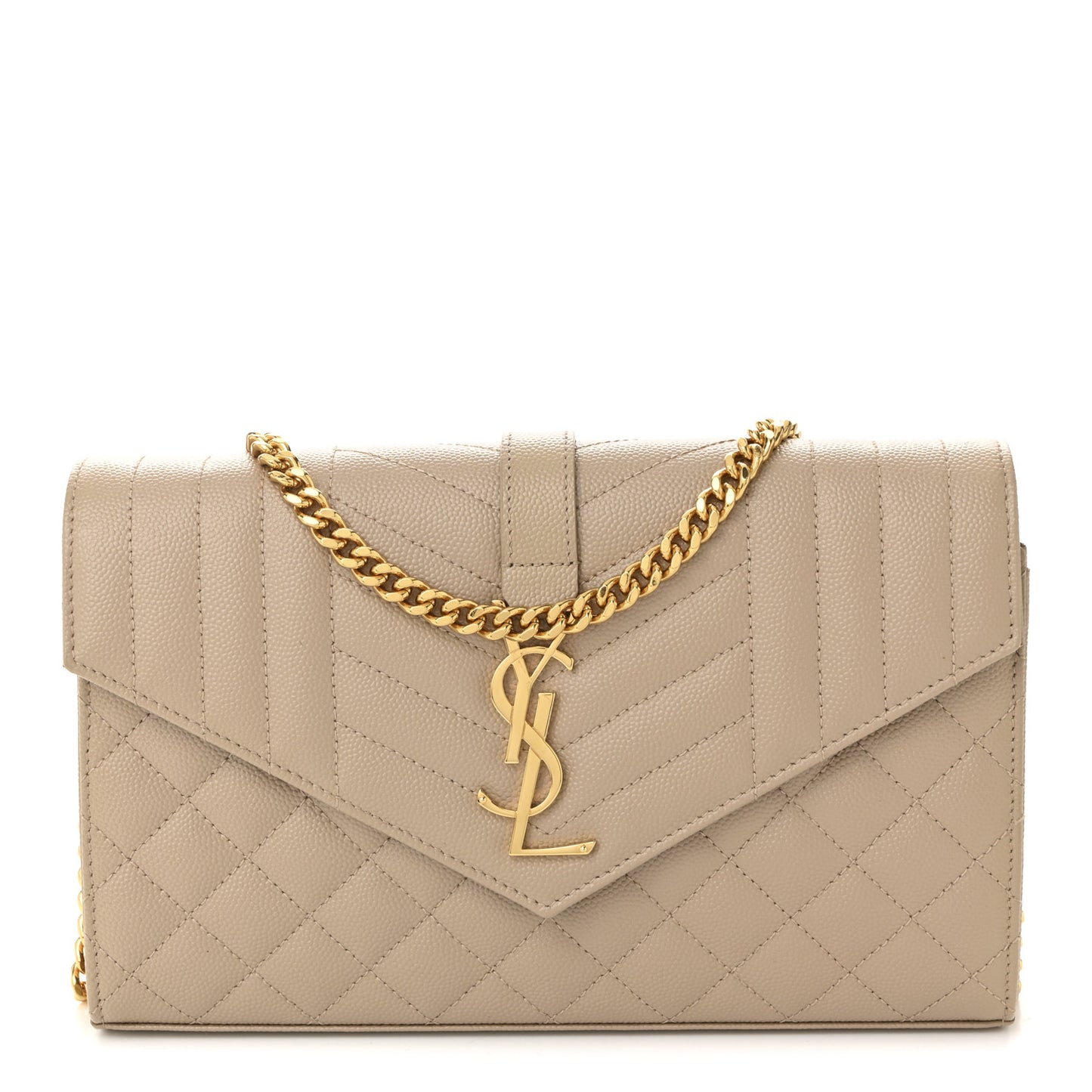 Grain De Poudre Mixed Matelasse Triquilt Monogram Chain Wallet Dark Beige