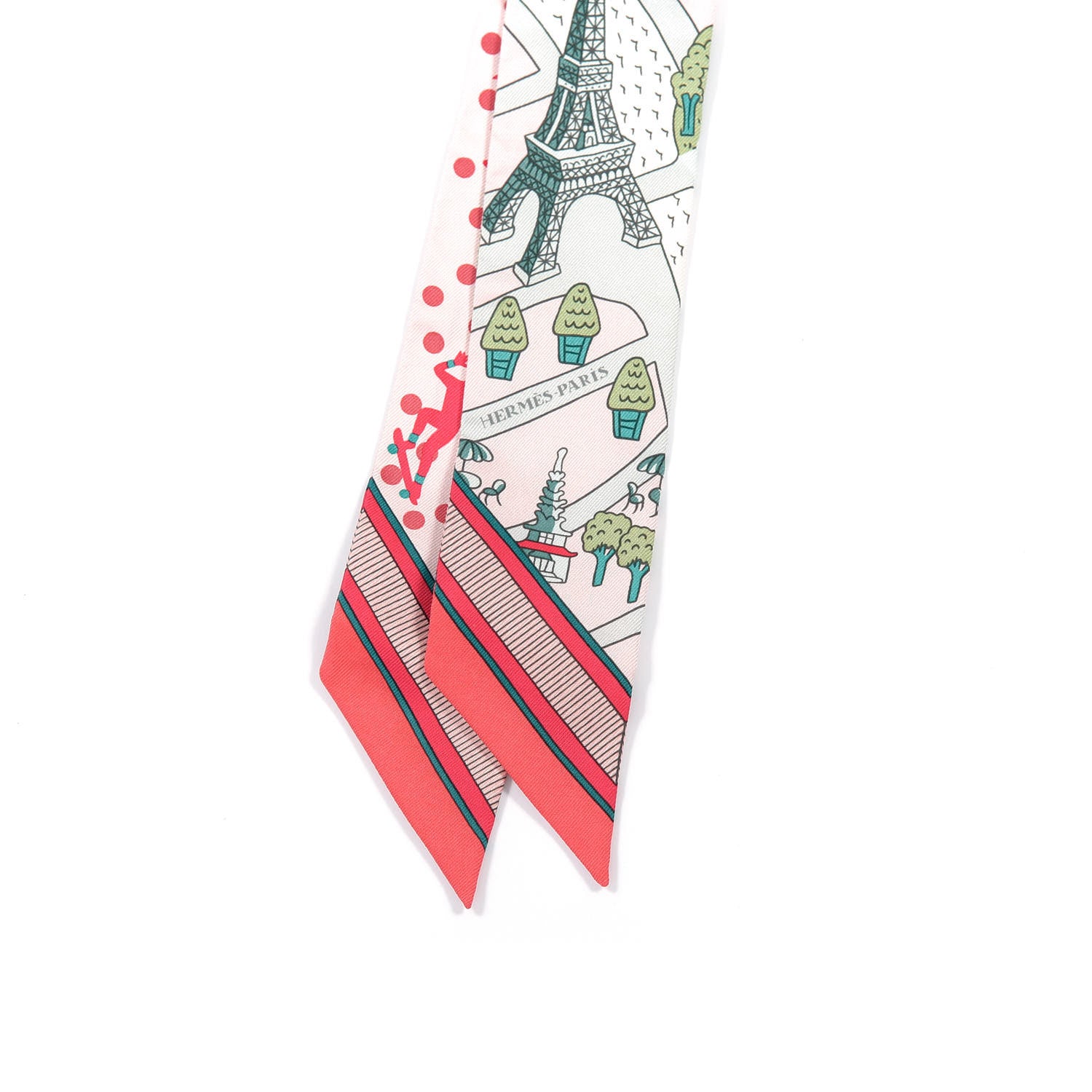 Hermes Silk Les Nouveaux Amoureux de Paris Twilly Rose Pale Vert Rose 4 of 4
