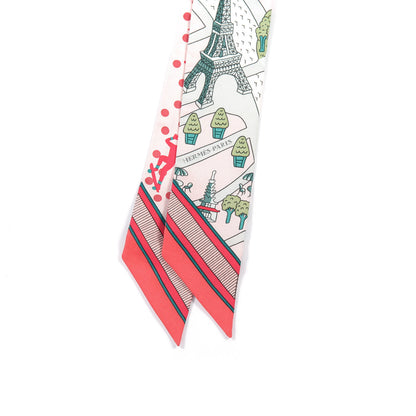 Hermes Silk Les Nouveaux Amoureux de Paris Twilly Rose Pale Vert Rose 4 of 4