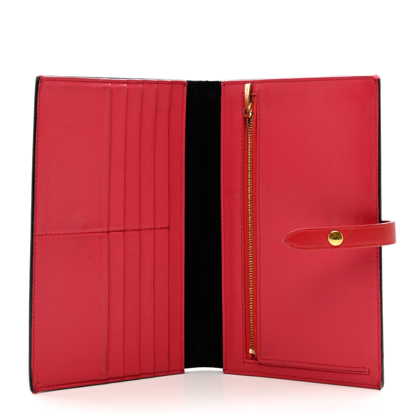 Grained Calfskin Large Multifunction Strap Wallet Black Pink