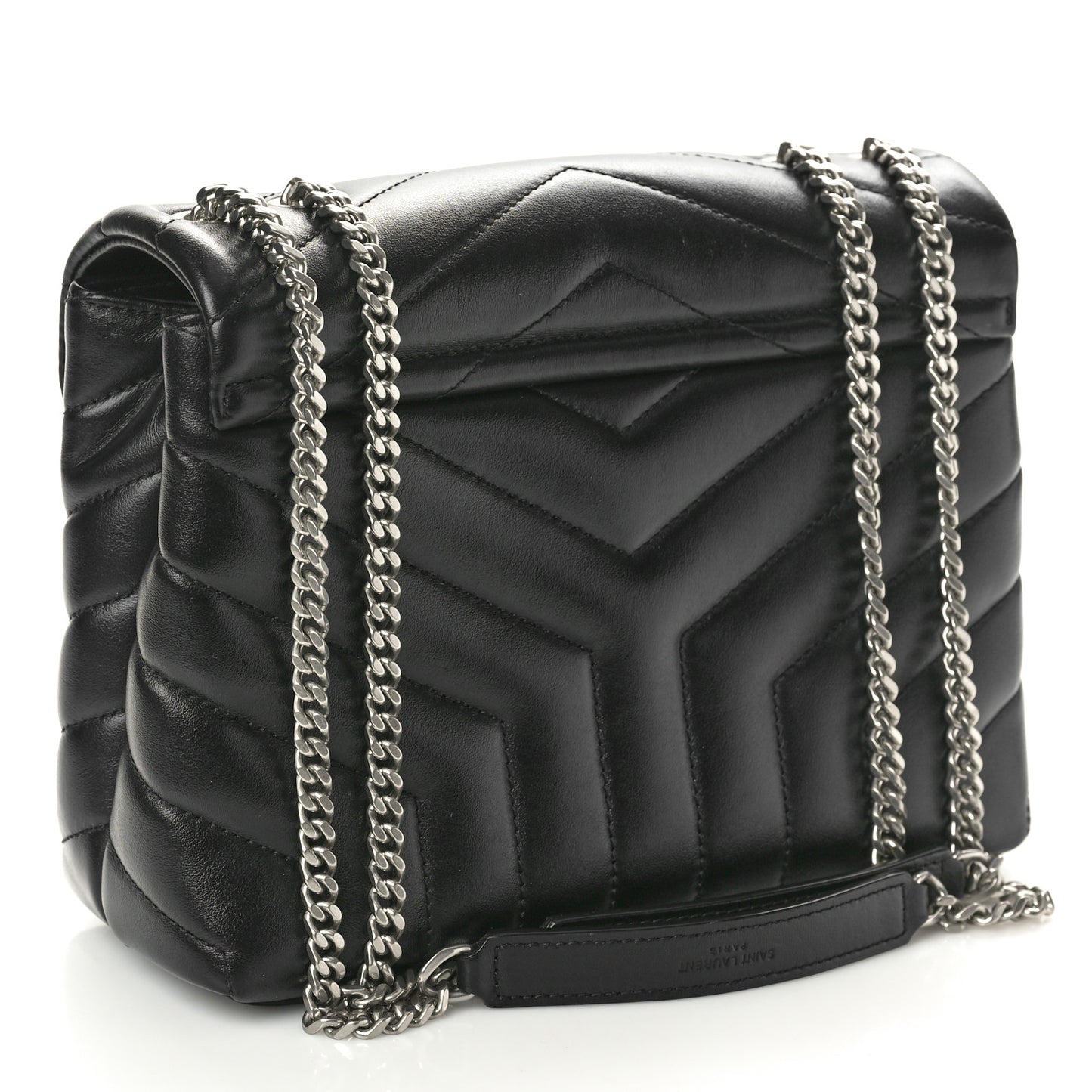 Calfskin Y Quilted Monogram Small Loulou Chain Satchel Black