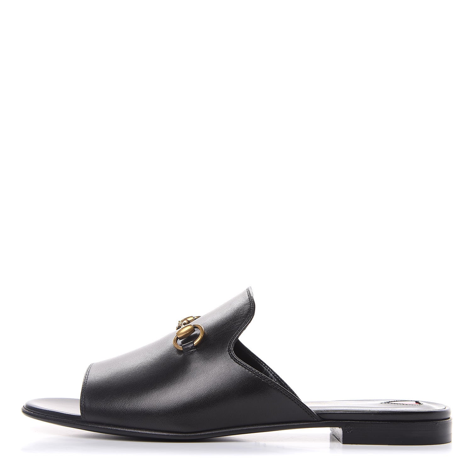 Gucci Malaga Kid Horsebit Slide Sandals 37.5 Black 1 of 11