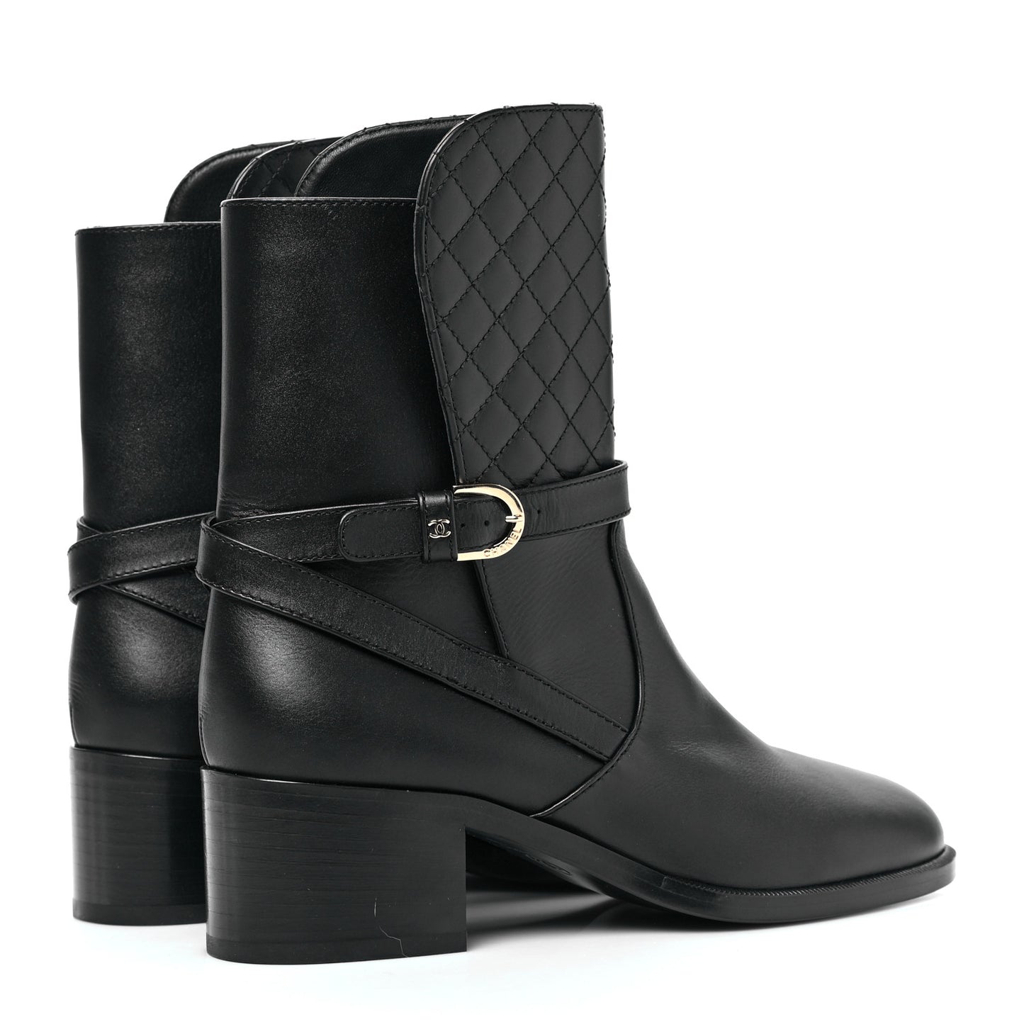 Calfskin Quilted CC Boots 39.5 Black