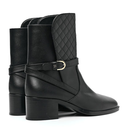 Chanel Calfskin Quilted CC Boots 39.5 Black 4 of 7
