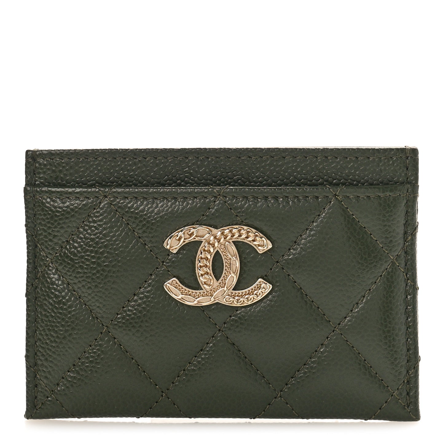 Caviar Quilted Multi Chain Card Holder Green