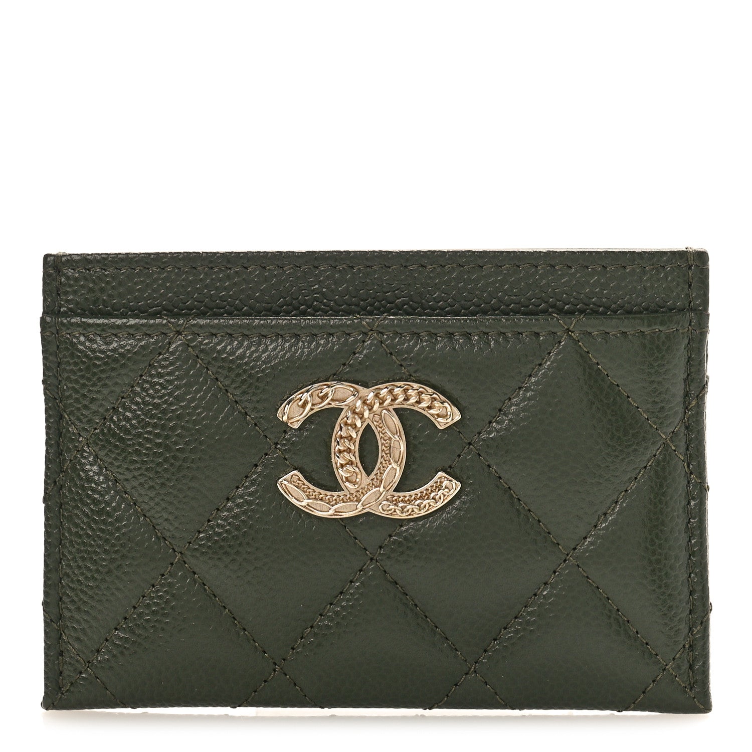 Chanel Caviar Quilted Multi Chain Card Holder Green 1 of 10