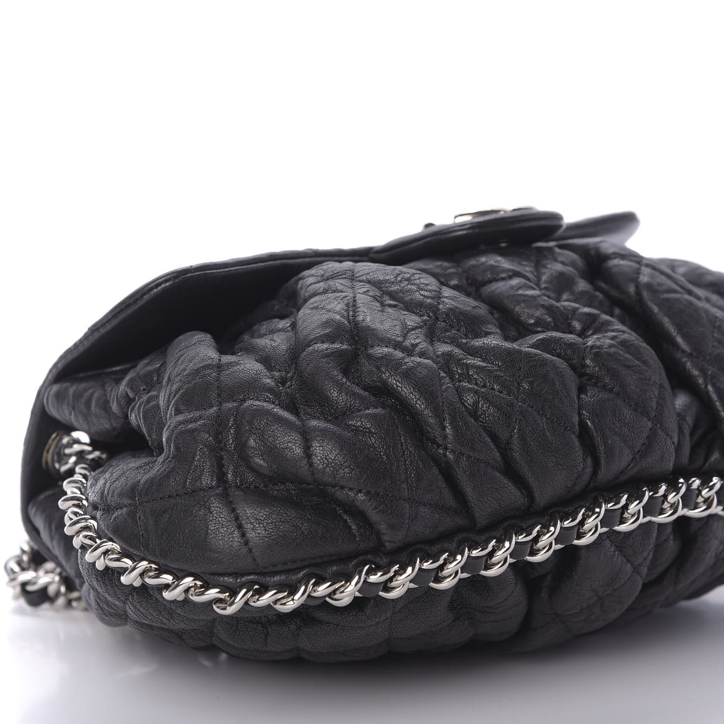 Washed Lambskin Quilted Mini Chain Around Flap Black
