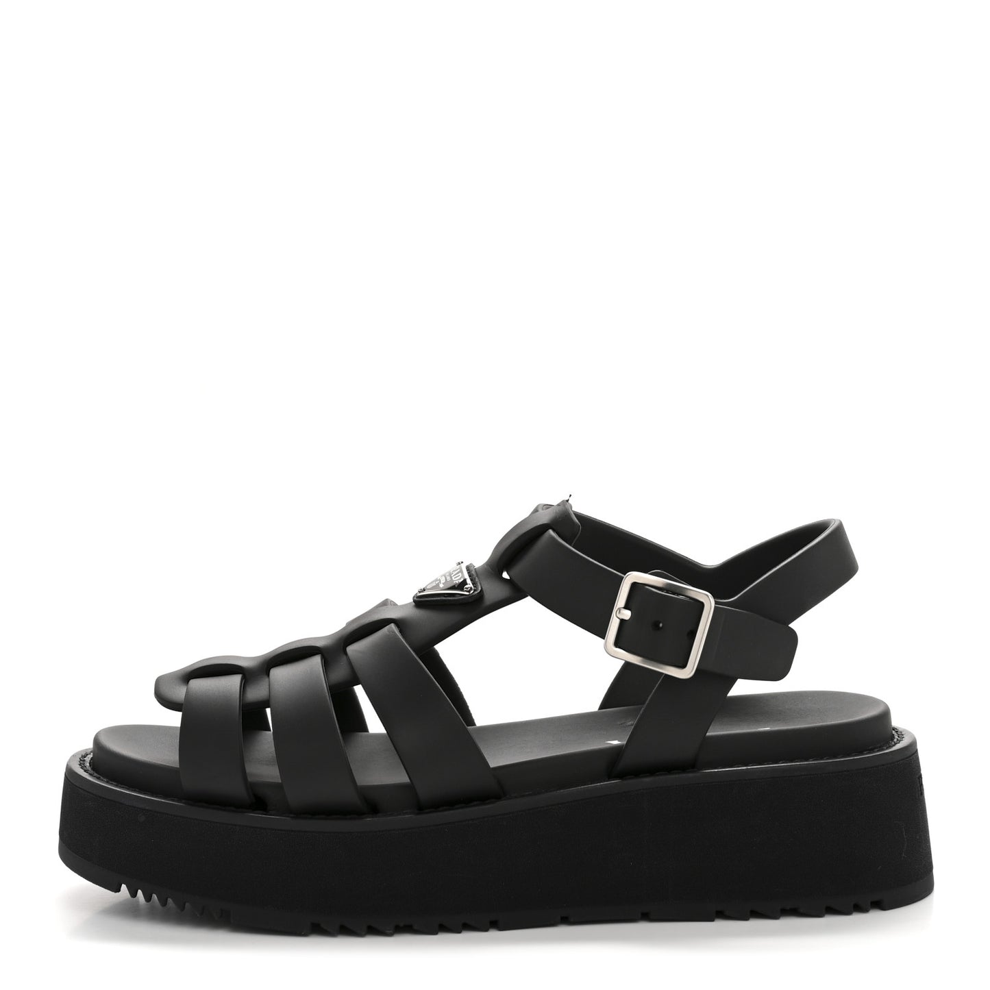 Foam Rubber Triangle Logo Platform Cage Sandals 39 Black